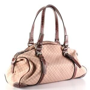 Celine Zip Shoulder Tote in Macadam Canvas and Croc-Embossed Leather